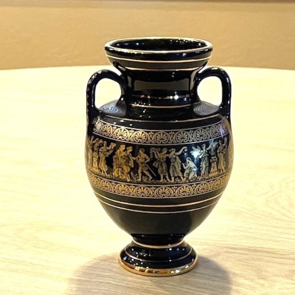 Spyropoulos dark cobalt blue 24K gold vase.